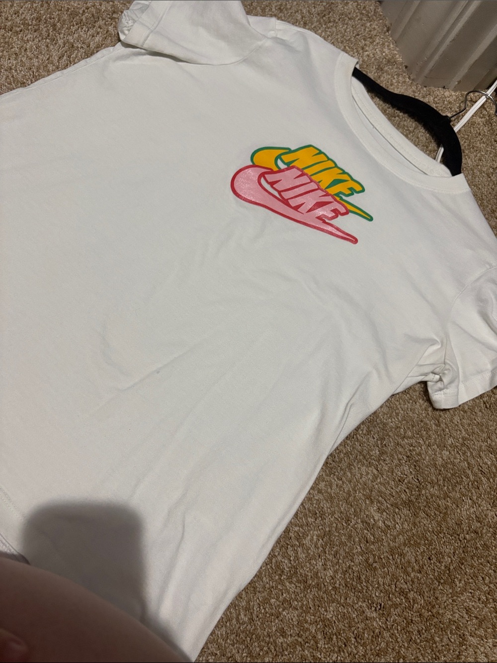 Nike White Short Sleeve Tee with Yellow, Green & Pink Logo